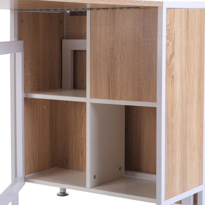 Foldable Oak & White Dining Table - Space-Saving Workstation with Storage Shelves - Ideal for Small Apartments & Studios