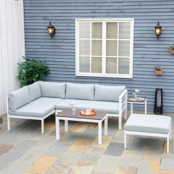 5-Piece L-shaped Aluminium Garden Set - Corner Sofa with Cushions & Coffee Table - Perfect Outdoor Seating for Patio & Entertaining Guests