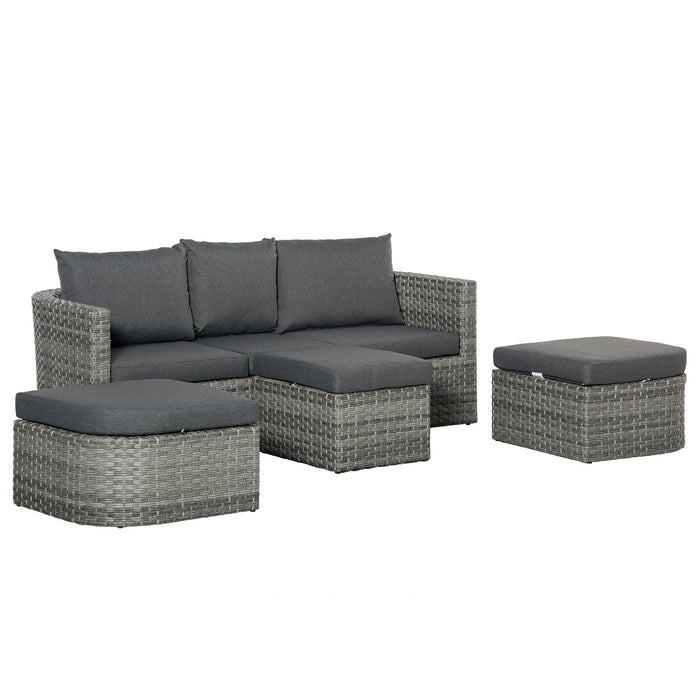 5-Seater PE Rattan Outdoor Sofa Set - Patio Wicker Conversation Set with Double Chaise Lounge and Side Table - Ideal for Poolside Leisure and Large Daybed for Family