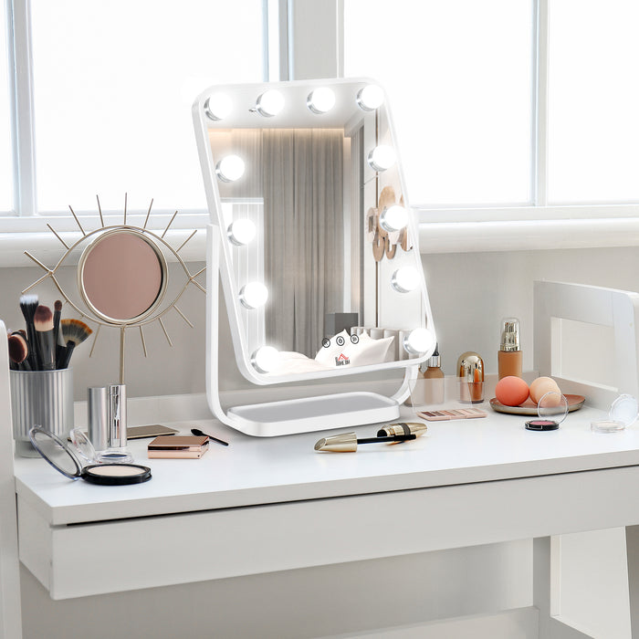 Tabletop Hollywood Vanity Mirror with 12 LEDs - Dimmable Light Settings and Memory Feature - Ideal for Makeup Application and Beauty Routines