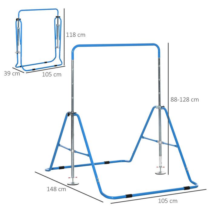 Kids' Gymnastics Training Bar - Foldable Horizontal Bars, Adjustable Height, Sturdy Triangle Base, Vibrant Blue - Perfect for Budding Gymnasts and Home Practice