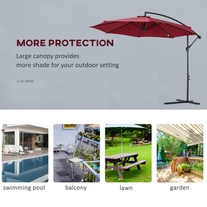 Cantilever 3m Umbrella - Banana-Style Outdoor Parasol for Garden & Patio Sun Protection - Ideal for Comfortable Shade in Wine Red