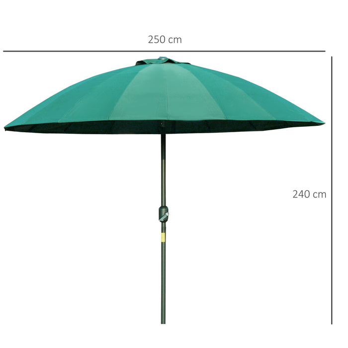 Ф255cm - Durable Outdoor Patio Parasol Umbrella with Push Button Tilt, Crank Handle, and Strong Ribs - Ideal Shade Solution for Garden, Lawn, Backyard, and Pool Areas in Green