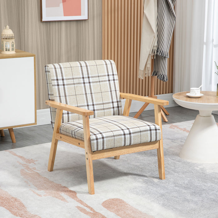 Modern Accent Chair with Cushioned Seat - Upholstered Linen-Feel Design, Wooden Legs for Bedroom & Living Room - Comfy Armchair in Beige for Relaxing & Styling Your Space