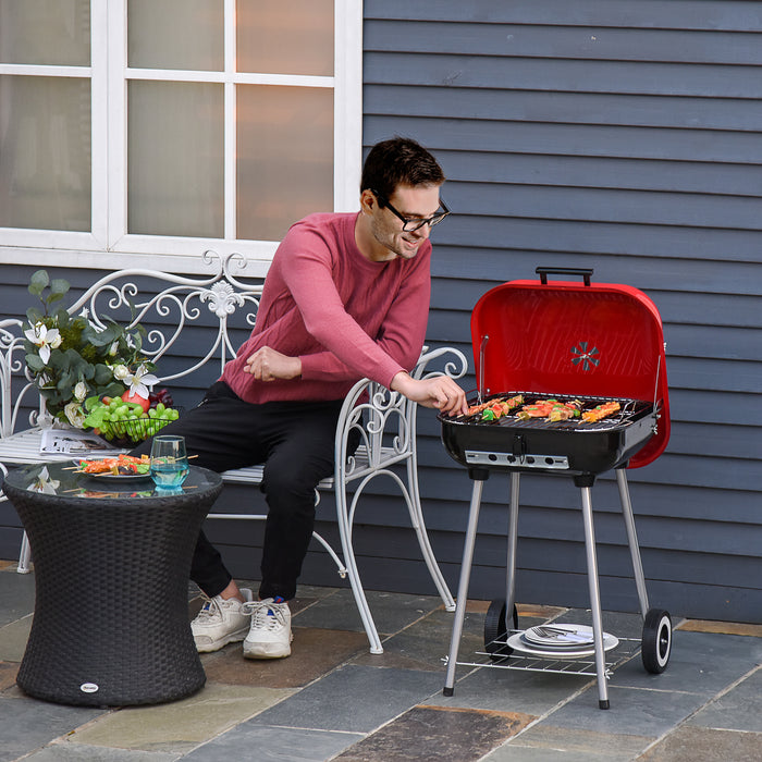 Charcoal Trolley BBQ Grill - High-Temp Powder-Coated Outdoor Barbecue with Wheels, 46x52.5x76cm - Perfect for Garden Cooking and Grilling Events