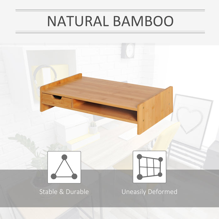 Bamboo Monitor Riser with Drawer - Laptop & TV Stand for Desktop Organization - Ideal for Home Office Space Saving & Storage