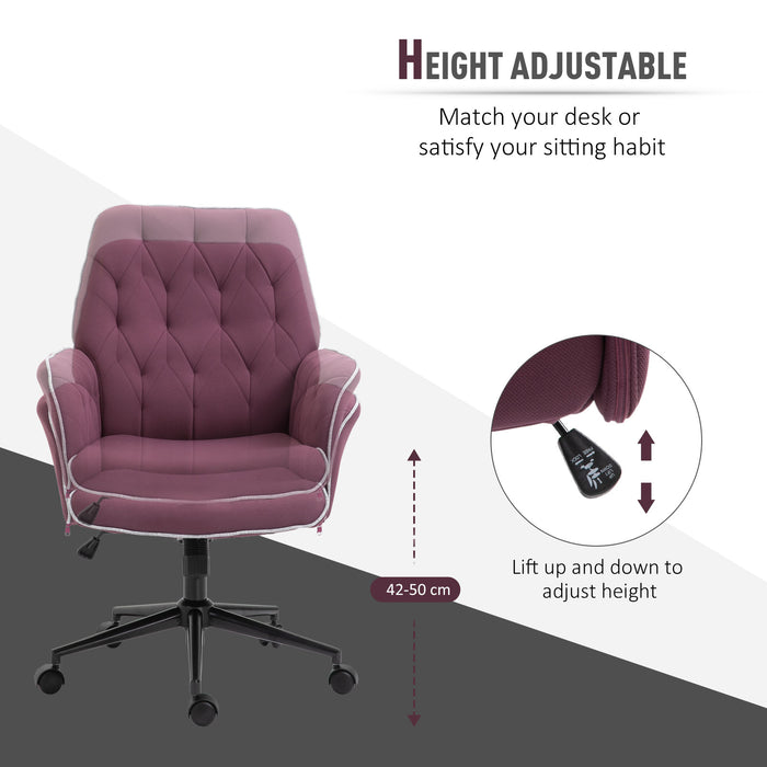 Ergonomic Linen Swivel Chair - Mid-Back Office Computer Chair with Adjustable Seat and Arms, Purple - Ideal for Desk-Centric Professionals