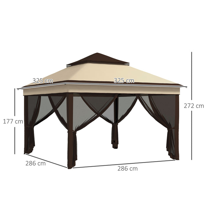 Pop Up Gazebo 3x3m with Height Adjustability - Instant Event Shelter with Mosquito Netting, Beige - Outdoor Gatherings and Garden Protection