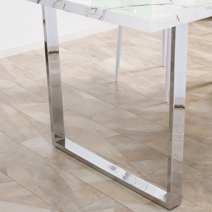 Marble Effect Dining Table - Rectangular 155 cm with Sturdy Steel Legs - Suits 6-8 Guests Perfect for Kitchen and Dining Spaces