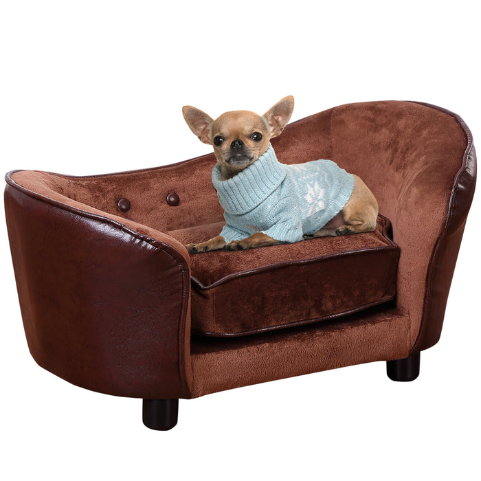 Pet Couch with Elevated Legs - Brown Dog Sofa Chair with Plush Soft Cushion, Size 68.5x40.5x40.5cm - Ideal Comfort for Extra Small Dogs and Cats