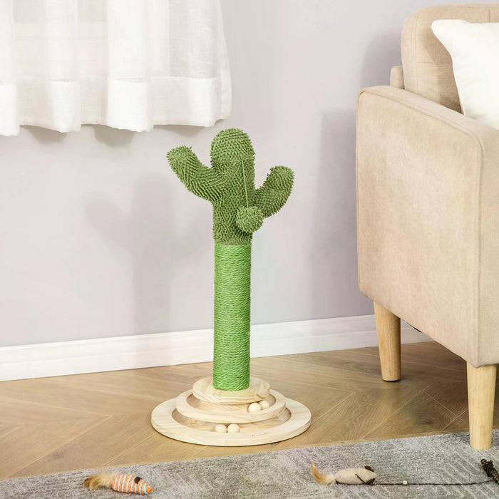 Cactus Cat Tree Tower - Sisal Scratching Post, Hanging Play Ball & Platform - Fun & Durable Kitten Furniture for Playtime