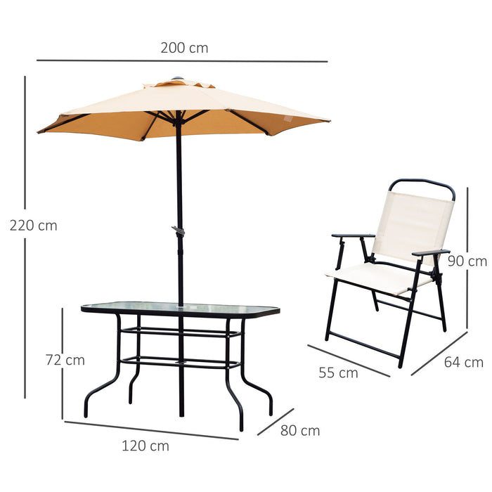 Outdoor Elegance Dining Collection - 8-Piece Textilene Patio Set with Umbrella in Beige - Ideal for Garden Parties and Family Gatherings