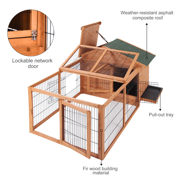 Wooden Small Animal Shelter - Detachable Guinea Pig & Rabbit Hutch with Openable Run and Roof, Slide-out Cleaning Tray - Ideal Pet House for Indoor and Outdoor Use