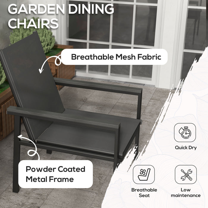 5-Piece Patio Dining Set with Glass-Top Table & Umbrella Hole - Outdoor Furniture with 4 Breathable Mesh Armchairs - Ideal for Garden Entertainment and Relaxation