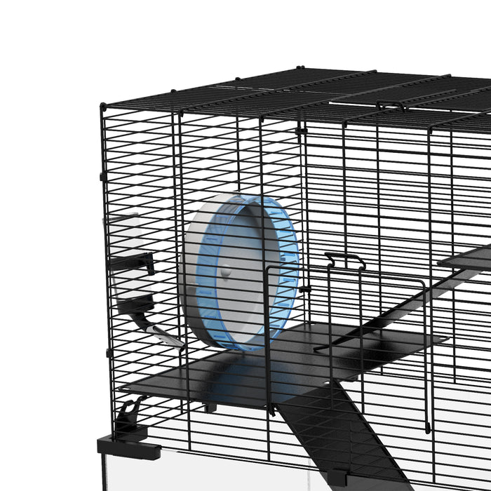 3-Tier Glass Bottom Hamster Habitat - Sturdy Cage with Non-Slip Ramps, Platforms, Hut, Exercise Wheel & Water Bottle - Ideal for Syrian & Dwarf Hamsters