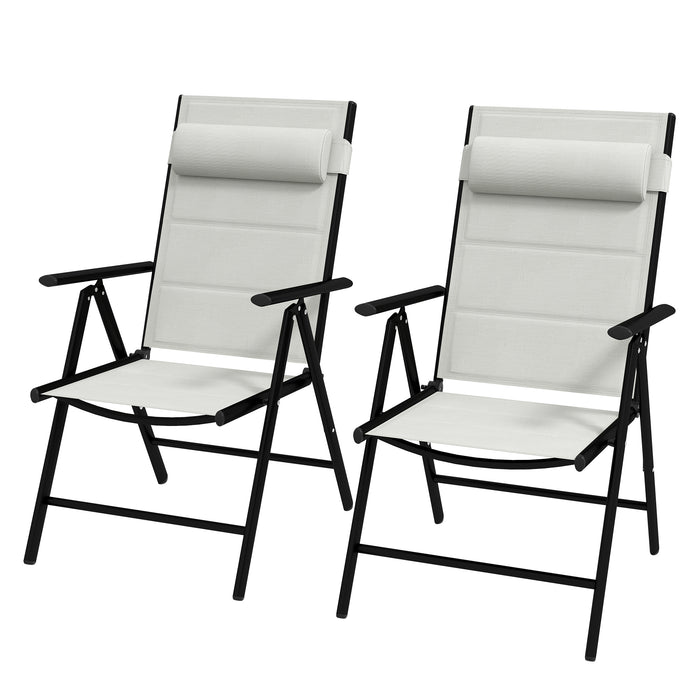 Adjustable Back & Padded Seat Patio Folding Chairs (Set of 2) - Breathable Mesh Fabric with Headrest for Outdoor Dining - Comfortable Garden Seating Solution for Relaxation