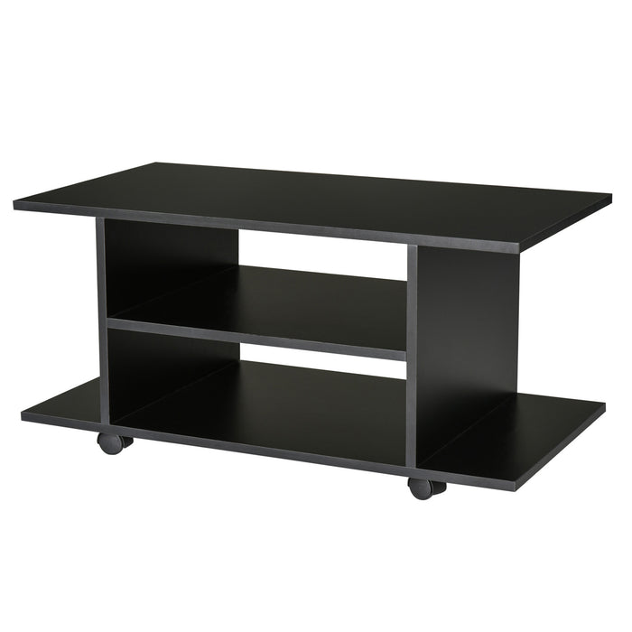 TV Stand with Multiple Shelves - Sleek Black Finish - Ideal Storage Solution for Entertainment Systems and Media Devices