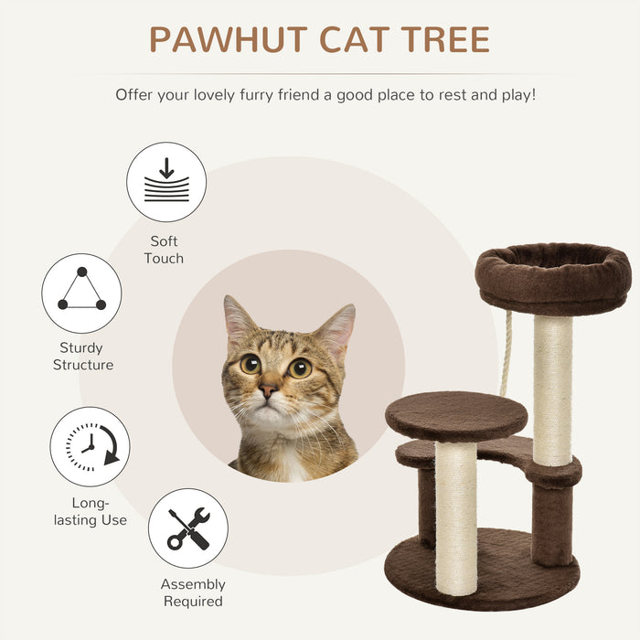 Kitty Scratcher Activity Center - 65 cm Plush Cat Tree with Scratching Posts, Dual Perches & Sisal Rope - Playhouse for Cats and Kittens to Exercise and Relax