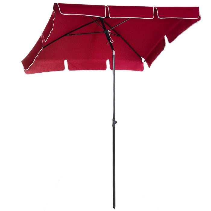 Rectangular Tilting Parasol 2M x 1.25M - Red Aluminum Sun Umbrella for Outdoor Patio - Adjustable Garden Shade for UV Protection