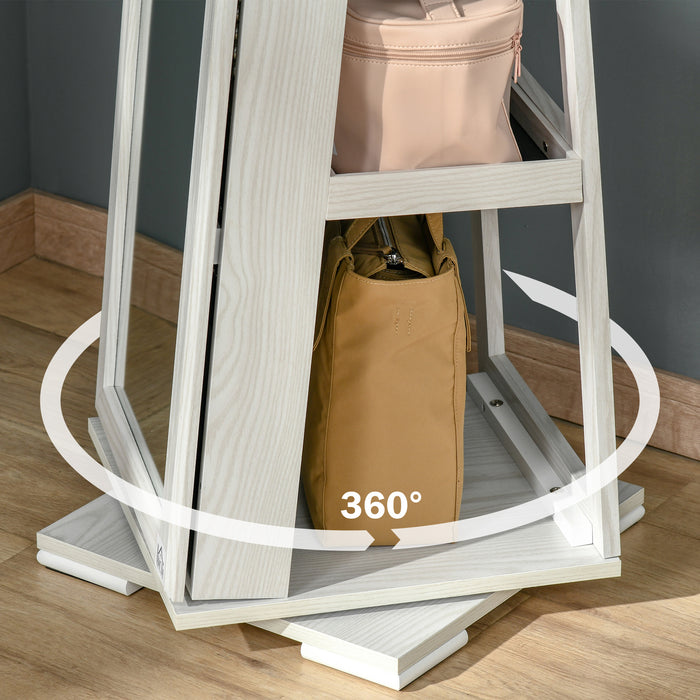 Rotating Jewelry Armoire with Full-Length Mirror - Lockable Storage Organizer with Built-In Small Mirror, White - Ideal for Safekeeping and Accessorizing