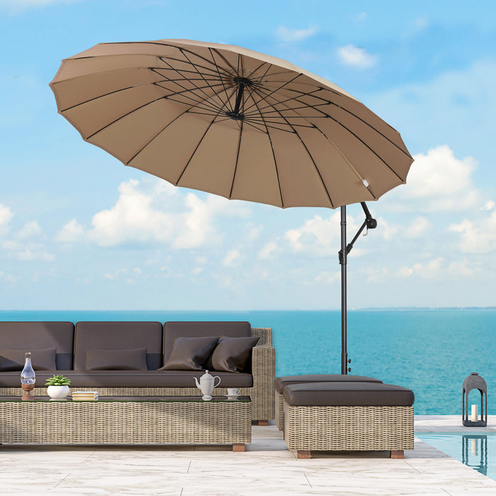 Cantilever Shanghai Parasol - 3m Beige Banana Sun Umbrella with Crank Handle, 18 Ribs, Cross Base - Ideal for Garden & Outdoor Shade Solutions