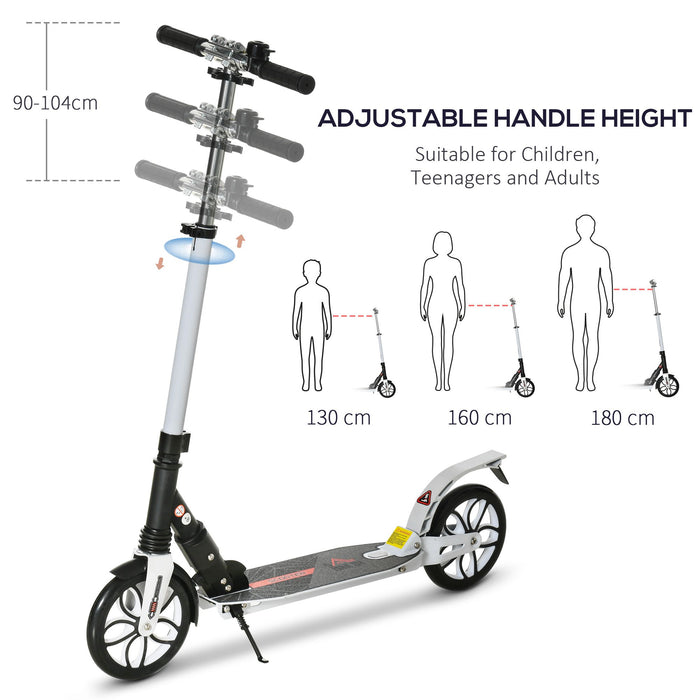 High-Adjustable Folding Kick Scooter with Rear Brake - Urban Scooter with Double Shock Absorption and Warning Bell - Ideal for Teens and Adults Over 14, White