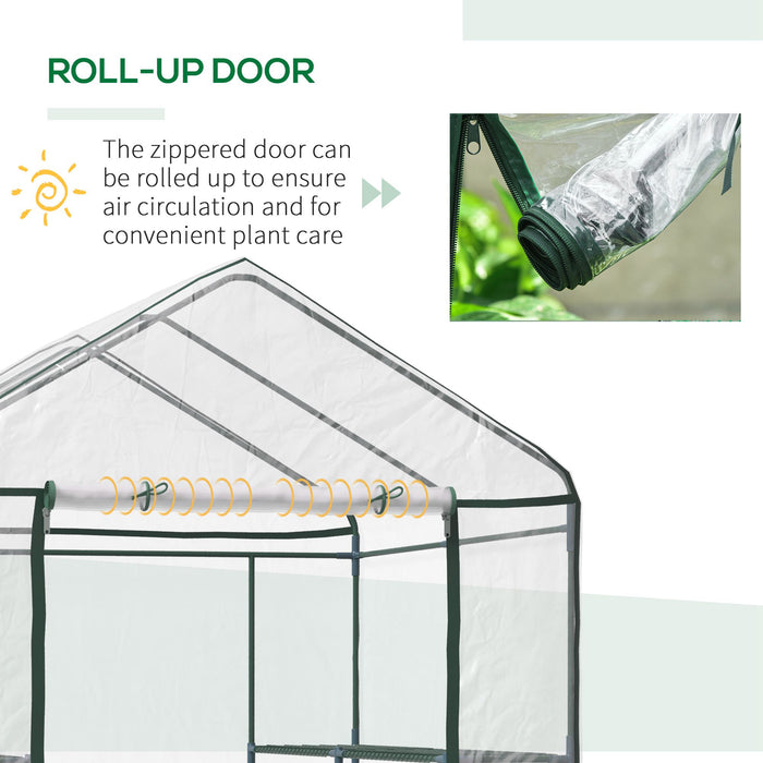 Walk-In Greenhouse - 3-Tier Portable Growth Sanctuary with 8 Shelves, Sturdy Metal Frame, Clear PVC Cover - Ideal for Gardeners and Plant Protection