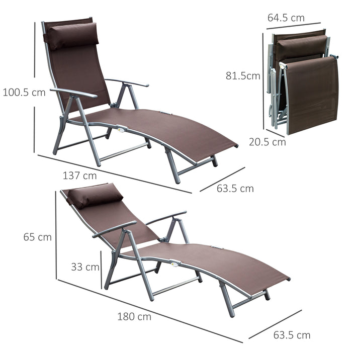 Adjustable Patio Recliner - Brown Texteline Sun Lounger with Folding Design and Pillow - Comfortable Outdoor Seating Solution for Relaxation