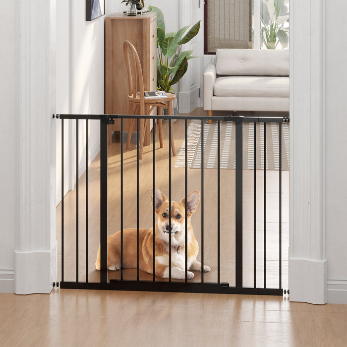 Pet Safety Gate - Dog Stair Barrier with Auto Close Door, Adjustable 76-107cm, Black - Ideal for Keeping Pets Secure and Safe