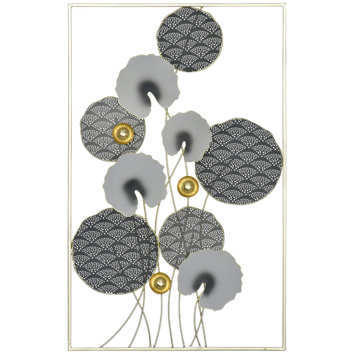 Modern Lotus Leaves 3D Metal Wall Art - Contemporary Hanging Sculpture for Home & Office Decor, Grey Gold Finish - Stylish Accent for Living Room, Bedroom, Dining Area