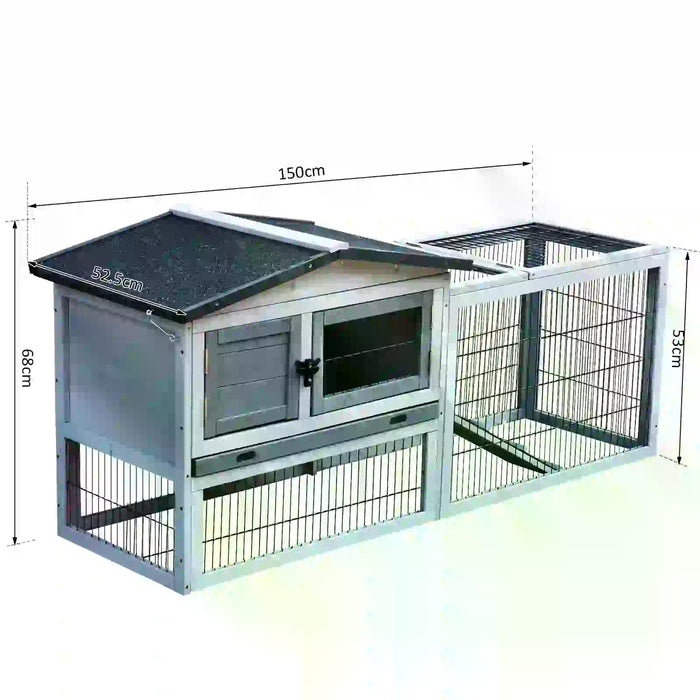 Two-Level Fir Wood Small Animal Hutch with Ramp - Burnt Grey Finish and Dual-Layer Living Space - Ideal for Rabbits and Guinea Pigs