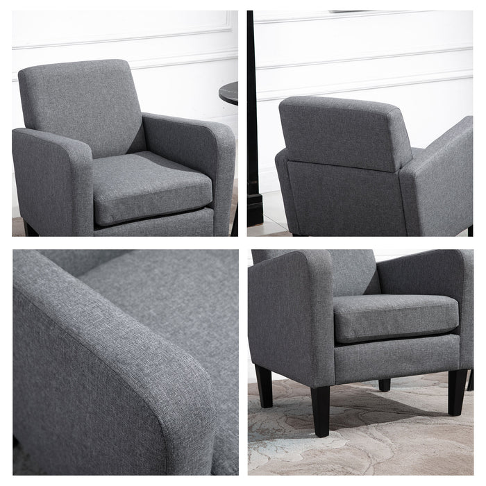 Comfortable Grey Linen Armchair with Padded Seat - Elegant Single Seating Furniture - Ideal for Living Room or Office Relaxation