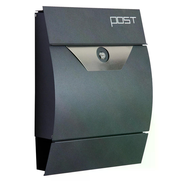 Lockable Steel-Grey Mailbox - Secure Wall-Mounted Postal Box for Outdoor Use - Ideal for Home & Office Mail Protection