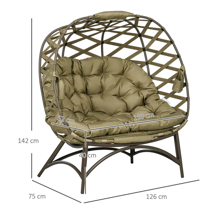 Egg-Shaped Folding Wicker Loveseat for Patio - Comfy 2-Person Garden Chair with Cushions and Cup Holders - Ideal for Outdoor Leisure in Khaki