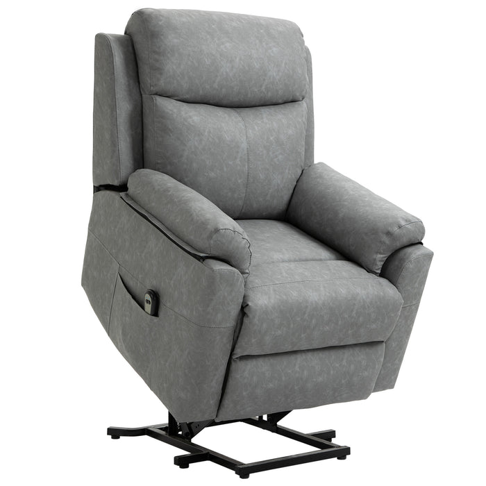 Electric Power Lift Recliner Chair - Elderly-Friendly Faux Leather Lounge Sofa with Side Pocket and Remote - Comfortable Armchair for Assisted Living