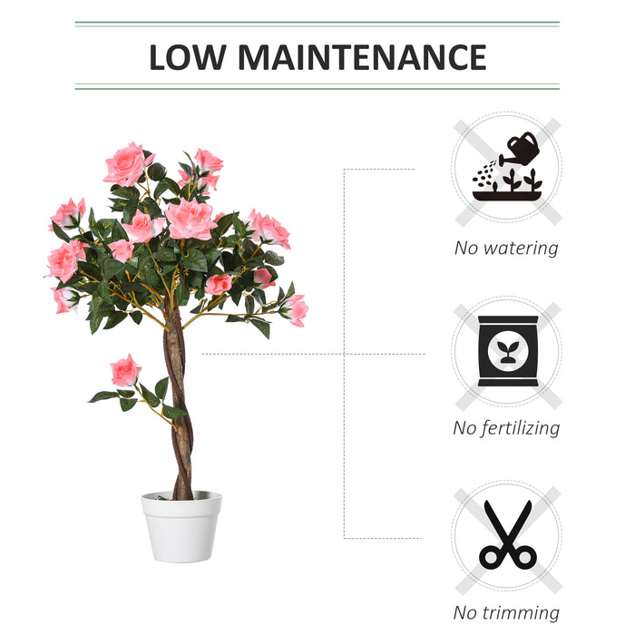 Artificial Rose Tree with 21 Blooms - 90cm Faux Floral Display for Indoors & Outdoors - Elegant Home & Office Décor Accessory in Pink and Green