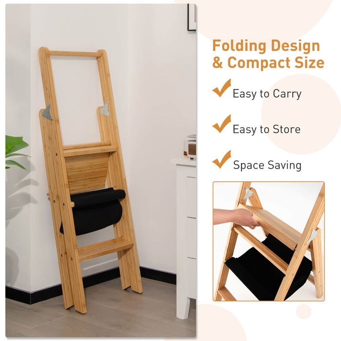 Bamboo Portable - Folding Step Stool with Wide Pedal - Ideal for Kids and Adults Needing Extra Height