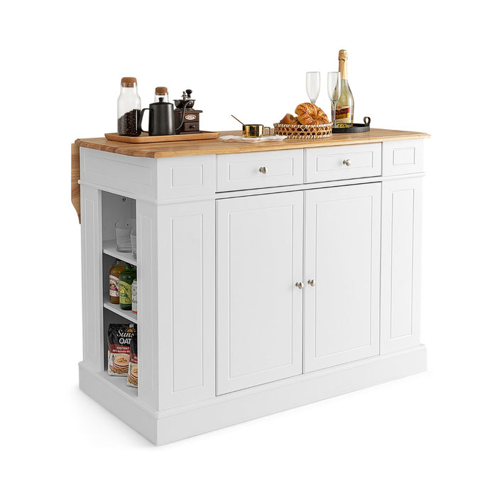 Drop-Leaf - Kitchen Island Trolley with Extendable Worktop and Adjustable Shelving in White - Ideal for Space Saving and Additional Storage in the Kitchen