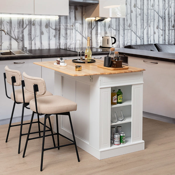 Drop-Leaf - Kitchen Island Trolley with Extendable Worktop and Adjustable Shelving in White - Ideal for Space Saving and Additional Storage in the Kitchen