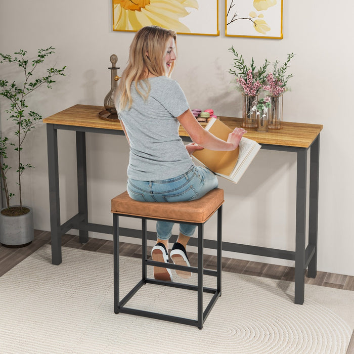 Set of 2 Bar Stools - Black PVC Leather Cushion - Ideal for Kitchen and Dining Room Seating