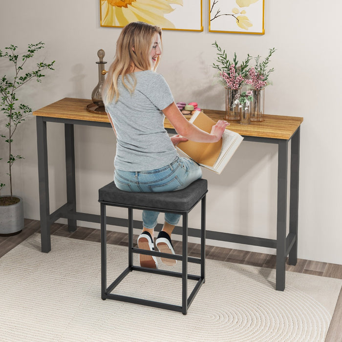 Set of 2 Bar Stools - Black PVC Leather Cushion - Ideal for Kitchen and Dining Room Seating