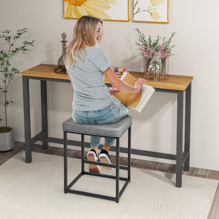 Set of 2 Bar Stools - Black PVC Leather Cushion - Ideal for Kitchen and Dining Room Seating