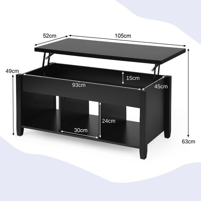 Rising Center Brand Table - Lift Top Design with Hidden Compartment in Sleek Black - Perfect for Space Optimization and Hidden Storage Needs