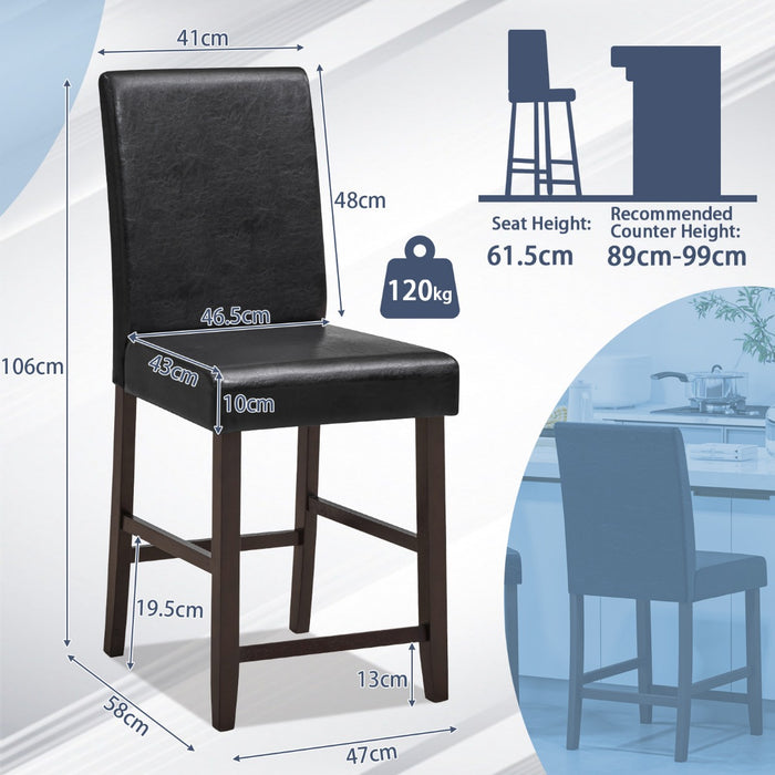 Set of 2 Counter Height Bar Stools - Ergonomic Back & Rubber Wood Legs - Ideal for Comfortable and Elevated Seating Solutions