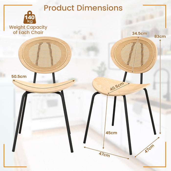 Rattan Chair Model 2 -  Dining Set with Metal Legs and Plywood Seat in Natural - Ideal for a Stylish, Modern Dining Room Setup