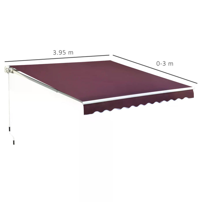 Retractable Manual Awning 3x4m - Patio Sun Shade Canopy in Wine Red with Fittings & Crank Handle - Outdoor Comfort for Garden & Windows