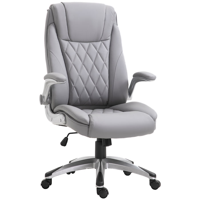 Ergonomic High-Back Executive Chair - Swivel PU Leather with Flip-up Arms and Adjustable Height - Ideal for Home Office Comfort and Support