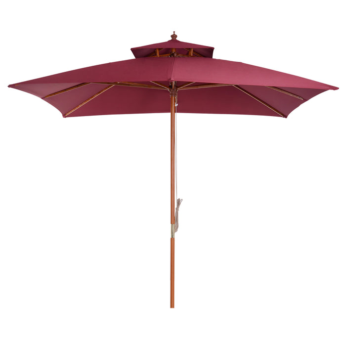 3M Bamboo Patio Umbrella - Wine Red Outdoor Parasol - Elegant Sunshade for Garden, Deck, and Patio