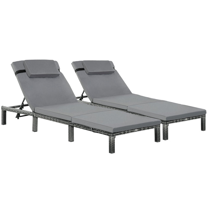 Outdoor Rattan Sun Lounger Set - Grey Wicker Sunbed with 5-Position Adjustable Backrest and Cushions - Perfect for Patio, Poolside Relaxation