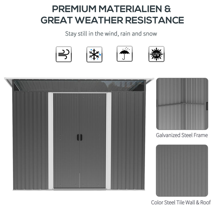 Metal Garden Shed - 9x6ft Grey Outdoor Tool Storage House with Tilted Roof and Ventilation - Ideal for Garden Equipment and Supplies